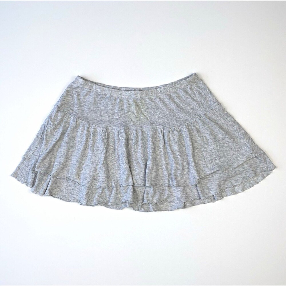 Express Heathered Gray Knit Ruffle Mini Skirt Size M